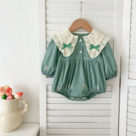 MyKids-USA® Baby Kids Girls Long Sleeves Bows Embroidery Pattern Floral Collar bodysuit and Dress – Princess Sister Matching Set