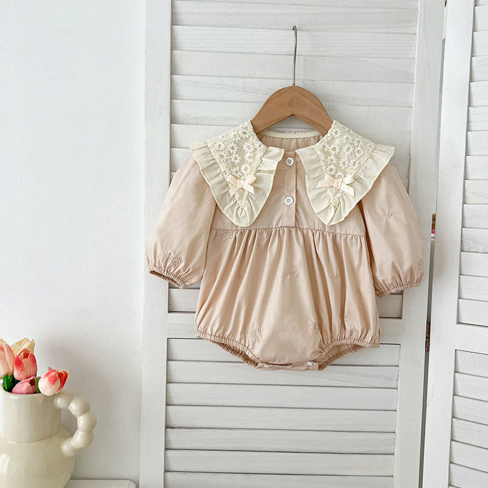 MyKids-USA® Baby Kids Girls Long Sleeves Bows Embroidery Pattern Floral Collar bodysuit or Dress – Princess Sister Matching