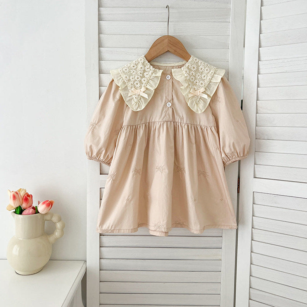 MyKids-USA® Baby Kids Girls Long Sleeves Bows Embroidery Pattern Floral Collar bodysuit or Dress – Princess Sister Matching