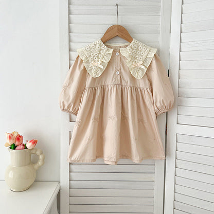 MyKids-USA® Baby Kids Girls Long Sleeves Bows Embroidery Pattern Floral Collar bodysuit or Dress – Princess Sister Matching