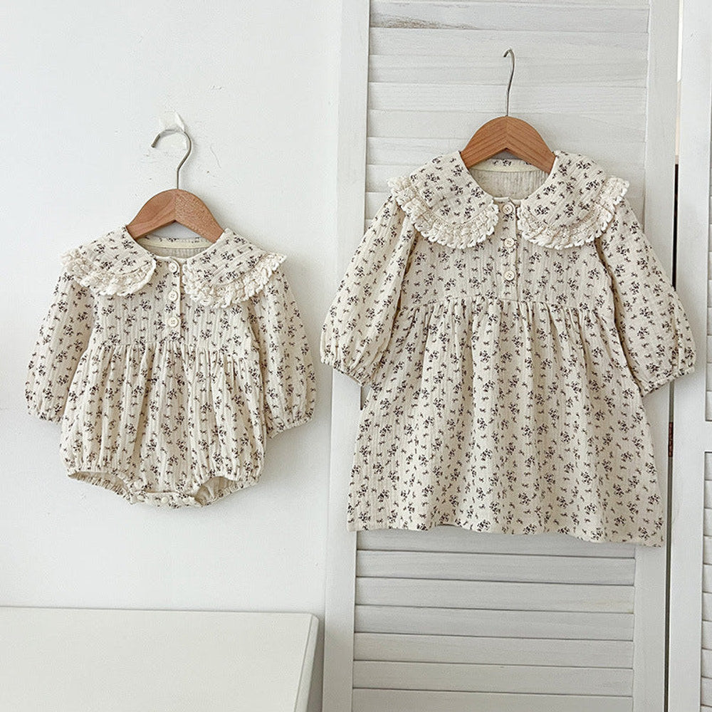 MyKids-USA® Baby Kids Girls Long Sleeves Floral Print bodysuit or Dress – Princess Sister Matching