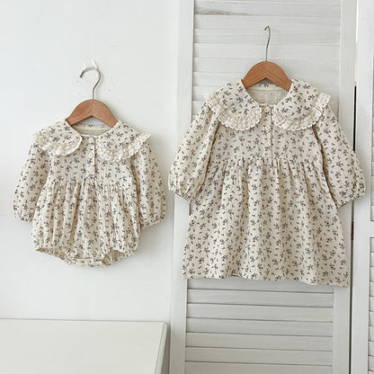 MyKids-USA® Baby Kids Girls Long Sleeves Floral Print bodysuit or Dress – Princess Sister Matching