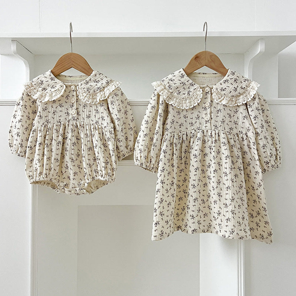 MyKids-USA® Baby Kids Girls Long Sleeves Floral Print bodysuit or Dress – Princess Sister Matching