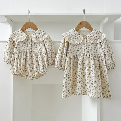 MyKids-USA® Baby Kids Girls Long Sleeves Floral Print bodysuit or Dress – Princess Sister Matching
