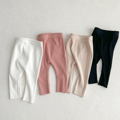 Children’s Autumn Unisex Solid Color Knitted Breathable Pants – Home Kids Pajamas Trousers Sets