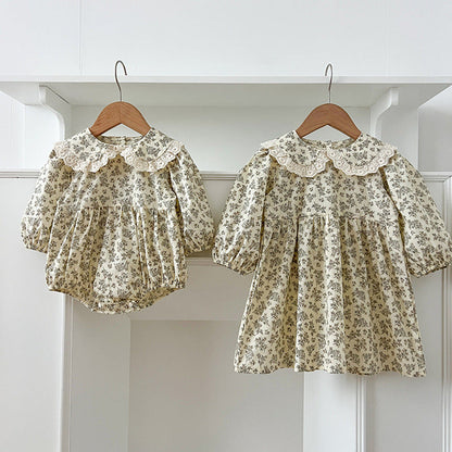 MyKids-USA® Baby Kids Girls Long Sleeves Floral Print bodysuit or Dress – Princess Sister Matching