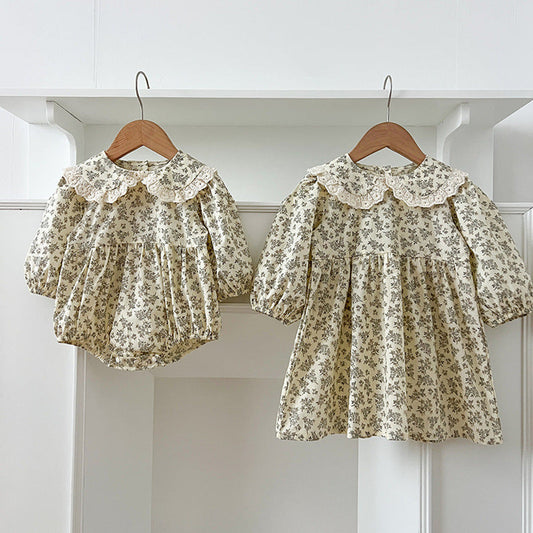 MyKids-USA® Baby Kids Girls Long Sleeves Floral Print bodysuit and Dress – Princess Sister Matching Set