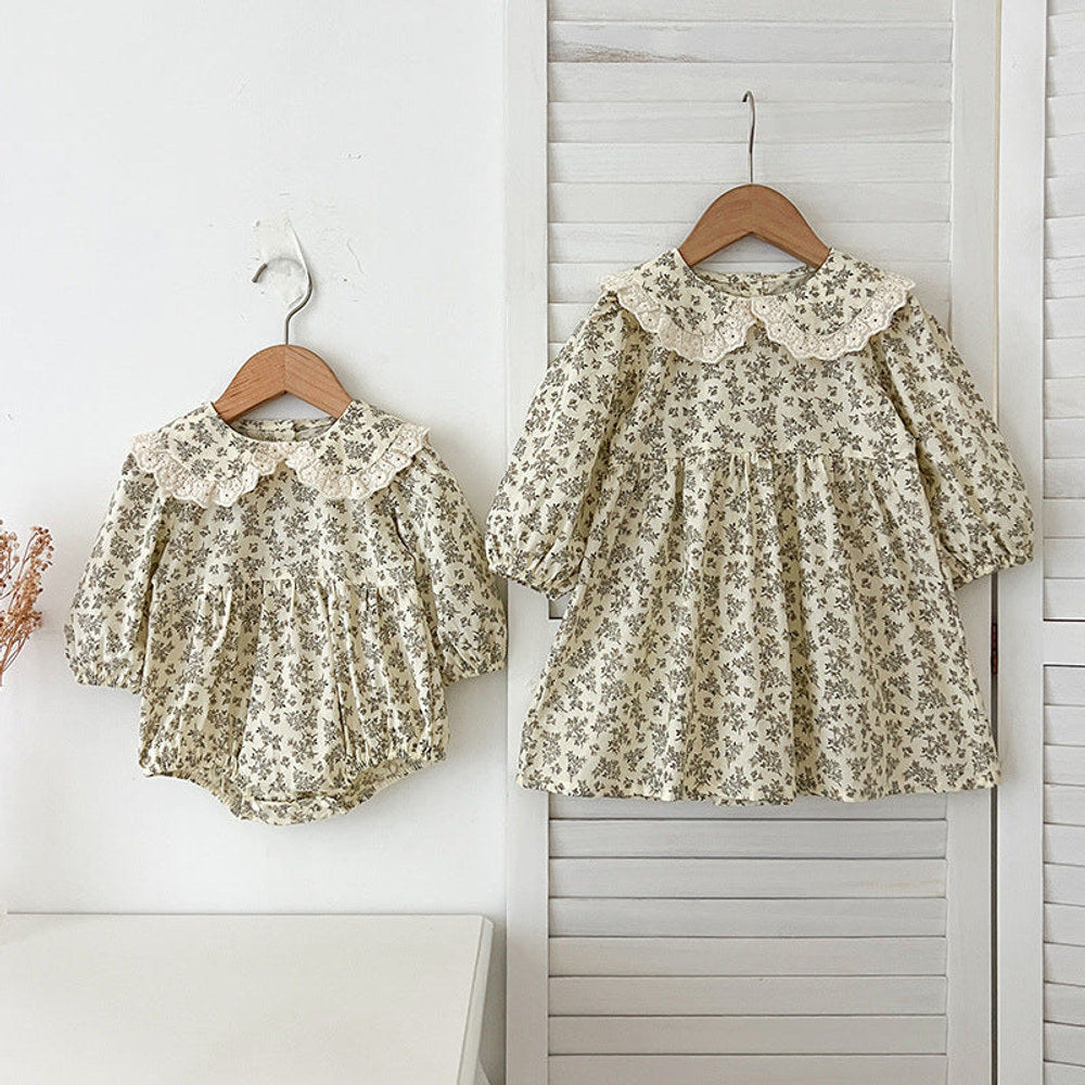 MyKids-USA® Baby Kids Girls Long Sleeves Floral Print bodysuit or Dress – Princess Sister Matching