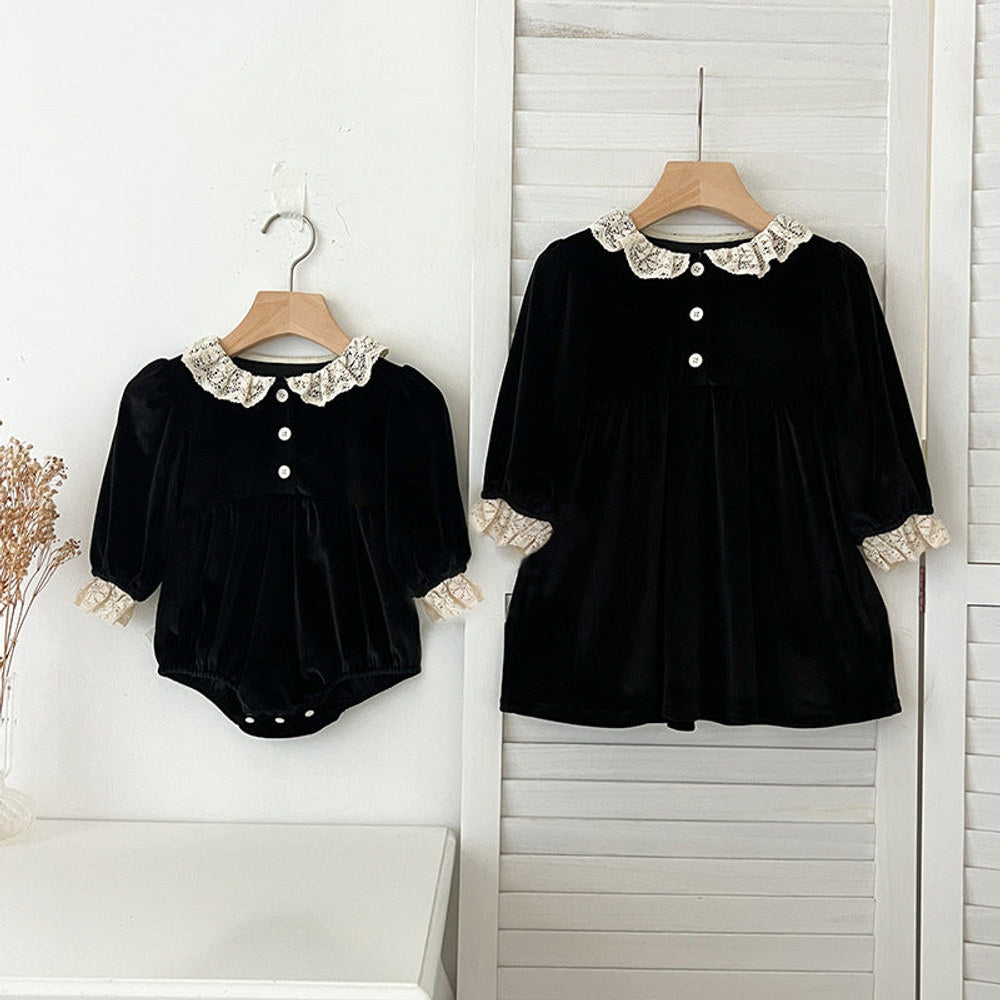MyKids-USA® Baby Kids Girls Long Sleeves Lace Facing bodysuit or Dress – Princess Sister Matching