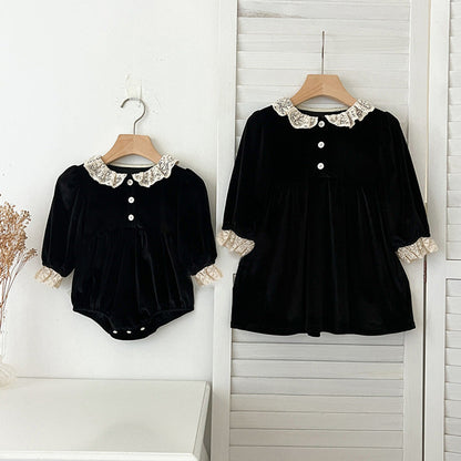 MyKids-USA® Baby Kids Girls Long Sleeves Lace Facing bodysuit or Dress – Princess Sister Matching