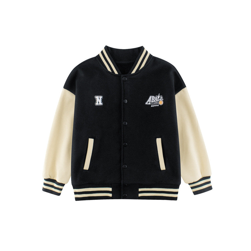 MyKids-USA® Boys and Girls Letters Pattern Contrast Design Single Breasted Baseball Coat