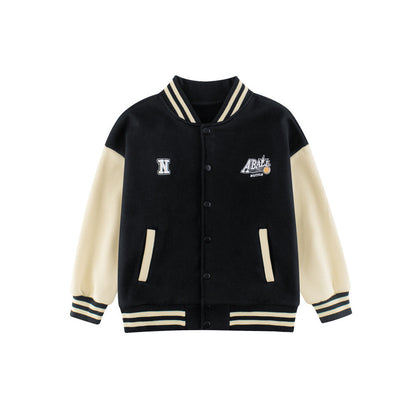 MyKids-USA® Boys and Girls Letters Pattern Contrast Design Single Breasted Baseball Coat