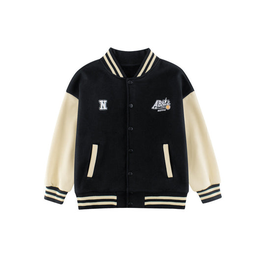 MyKids-USA® Boys and Girls Letters Pattern Contrast Design Single Breasted Baseball Coat