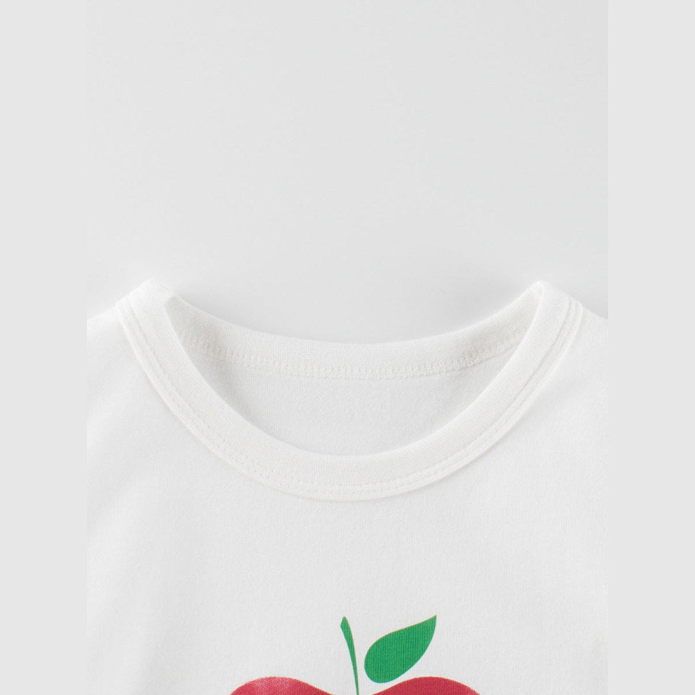 MyKids-USA® Kids Girls Unique Apple Print Crew Neck Long Sleeves Shirt