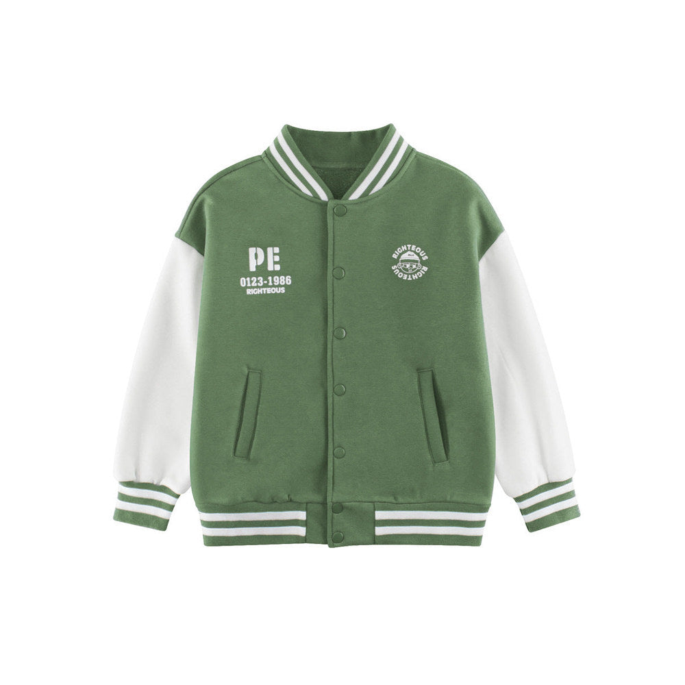MyKids-USA® Boys and Girls Letters Pattern Contrast Design Single Breasted Baseball Coat