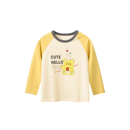 MyKids-USA® Kids Girls Cartoon Print Crew Neck Long Sleeves Color Patchwork Shirt