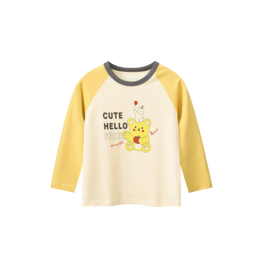 MyKids-USA® Kids Girls Cartoon Print Crew Neck Long Sleeves Color Patchwork Shirt
