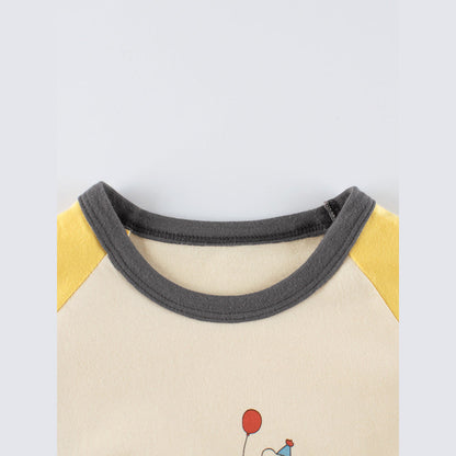 MyKids-USA® Kids Girls Cartoon Print Crew Neck Long Sleeves Color Patchwork Shirt