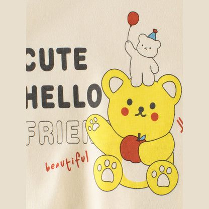 MyKids-USA® Kids Girls Cartoon Print Crew Neck Long Sleeves Color Patchwork Shirt