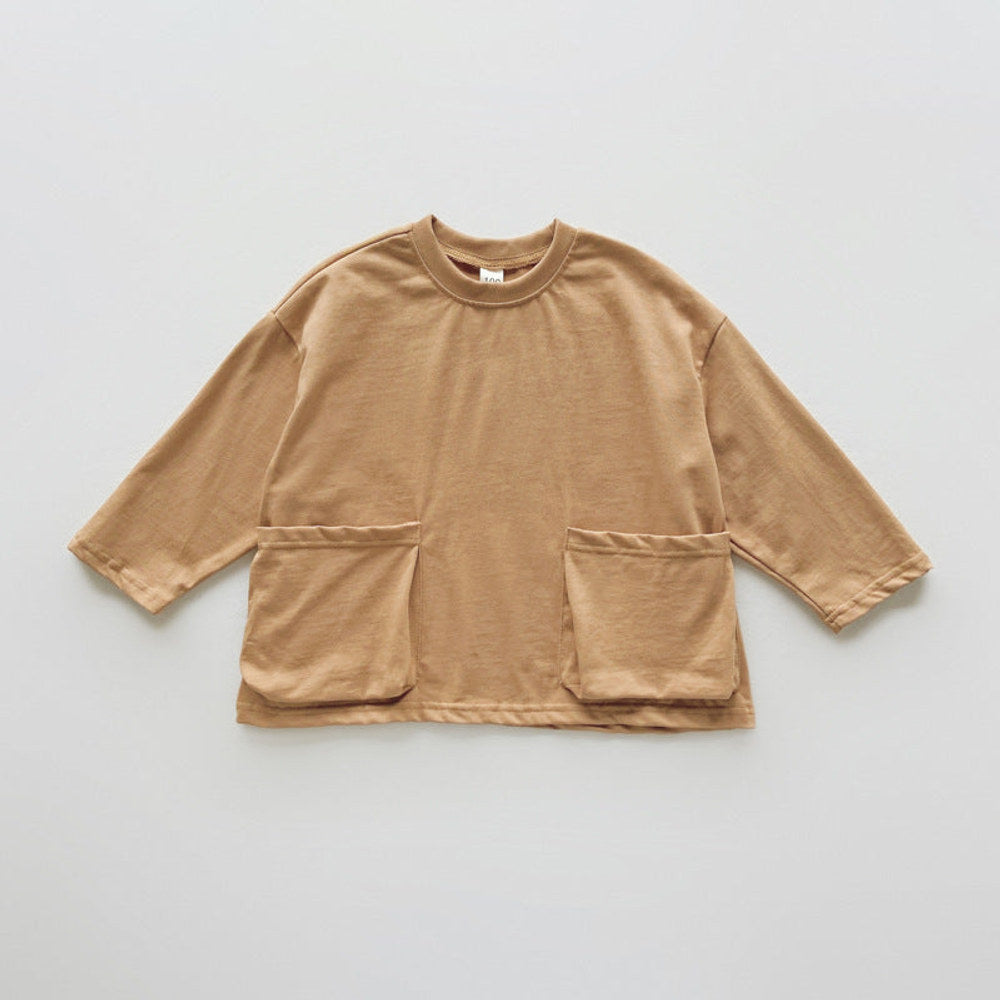 MyKids-USA® Baby Kids Unisex Comfortable Solid Color Pocketed Long Sleeves Top