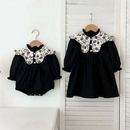MyKids-USA® Baby Kids Girls Vintage Floral Pattern Long Sleeves bodysuit or Dress – Princess Sister Matching