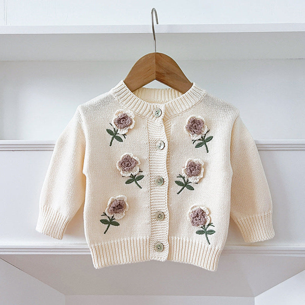 MyKids-USA® Baby Girls Comfortable Flowers Embroidery Pattern Knitted Long Sleeves Cardigan