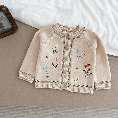 MyKids-USA® Baby Girls Comfortable Flowers Embroidery Pattern Knitted Long Sleeves Cardigan