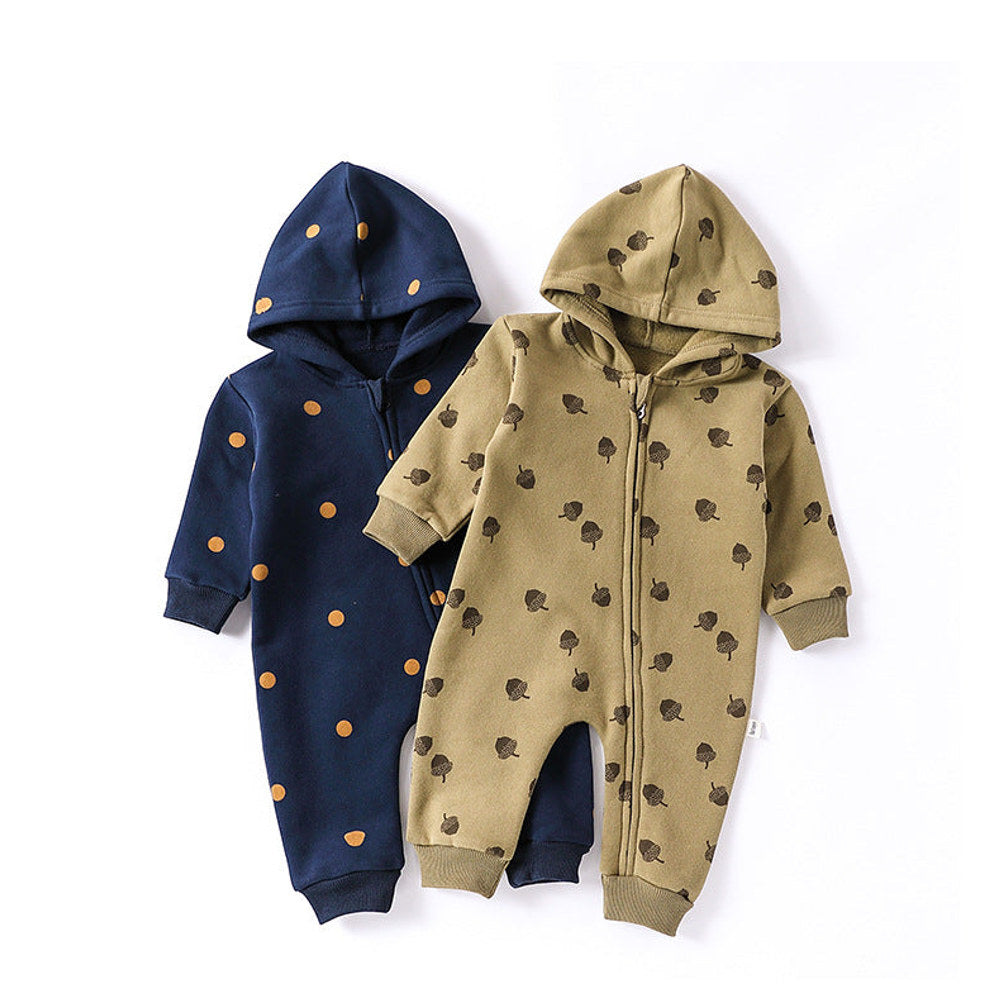 MyKids-USA® Baby Unisex Simple Zip-up Long Sleeves Hooded Thick Rompers