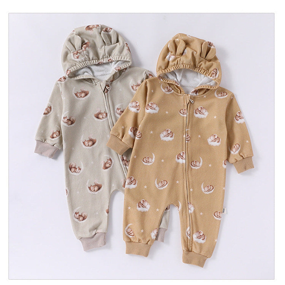 MyKids-USA® Baby Unisex Simple Animals Pattern Long Sleeves Zip-up Rompers
