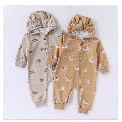 MyKids-USA® Baby Unisex Simple Animals Pattern Long Sleeves Zip-up Rompers