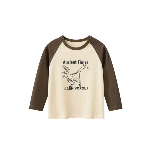 MyKids-USA® Baby Boys Letters and Dinosaur Print Color Patchwork Long Sleeves Crew Neck Base Top Shirt