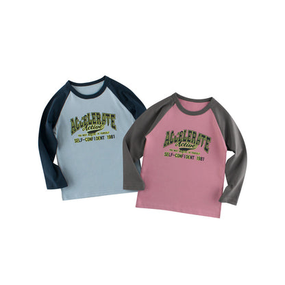 MyKids-USA® Baby Boys Letters Print Color Patchwork Long Sleeves Crew Neck Base Top Shirt