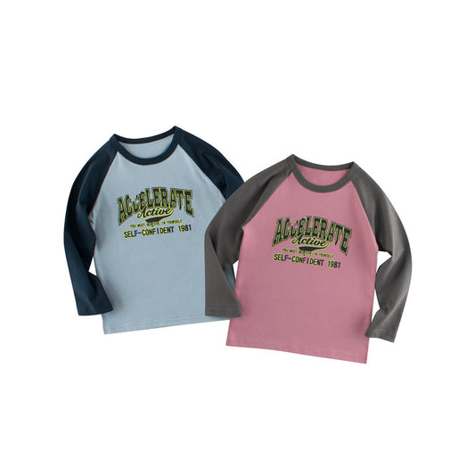 MyKids-USA® Baby Boys Letters Print Color Patchwork Long Sleeves Crew Neck Base Top Shirt
