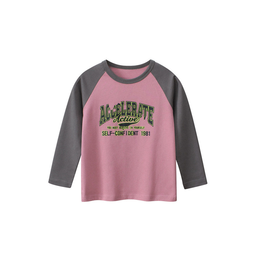 MyKids-USA® Baby Boys Letters Print Color Patchwork Long Sleeves Crew Neck Base Top Shirt