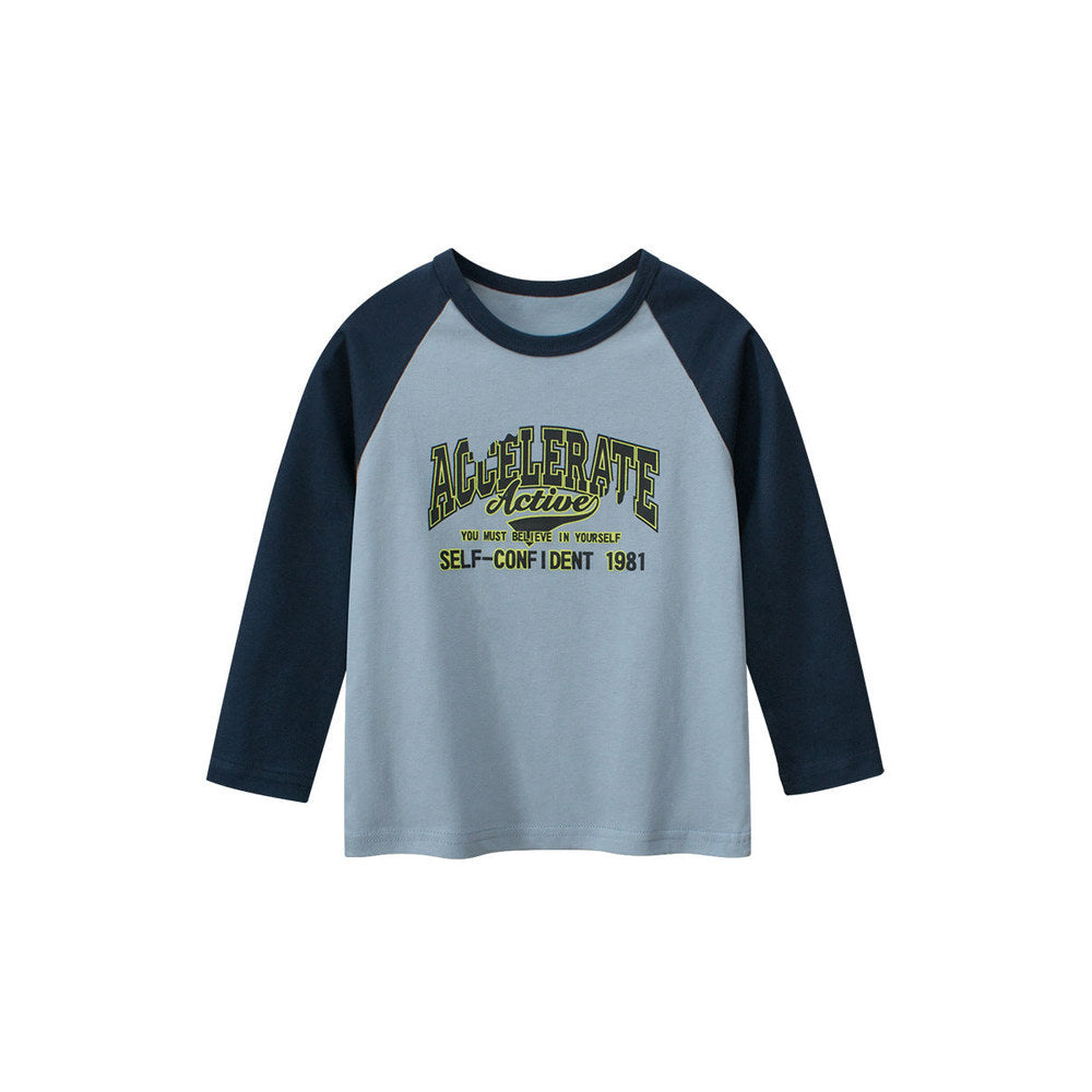 MyKids-USA® Baby Boys Letters Print Color Patchwork Long Sleeves Crew Neck Base Top Shirt