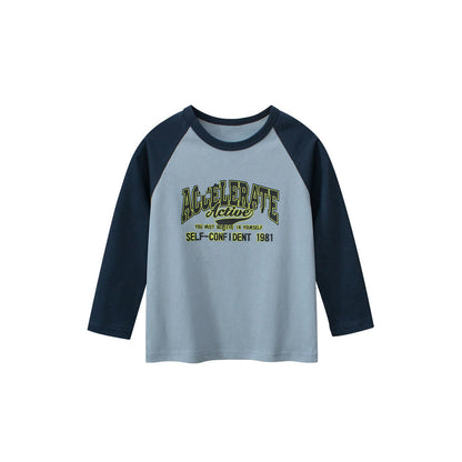 MyKids-USA® Baby Boys Letters Print Color Patchwork Long Sleeves Crew Neck Base Top Shirt