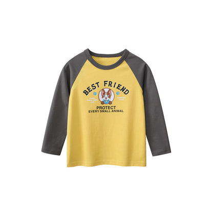 MyKids-USA® Baby Boys Letters and Puppy Print Color Patchwork Long Sleeves Crew Neck Base Top Shirt
