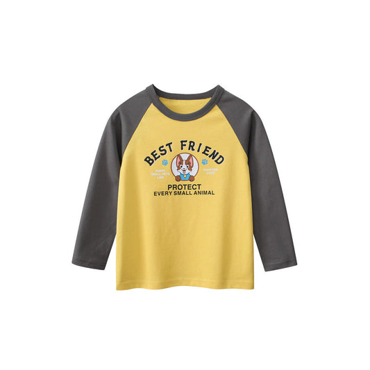 MyKids-USA® Baby Boys Letters and Puppy Print Color Patchwork Long Sleeves Crew Neck Base Top Shirt