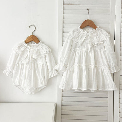 MyKids-USA® Design Floral Embroidery Pattern Baby Kids Girls Bow-Tied Collar bodysuit or Dress – Princess Sister Matching