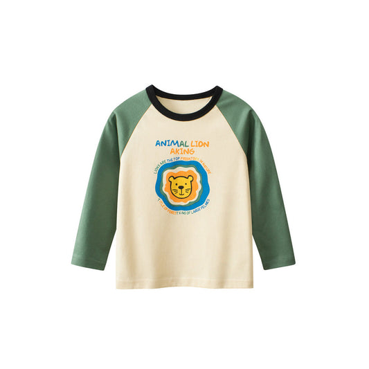MyKids-USA® Baby Boys Letters and Lion Print Color Patchwork Long Sleeves Crew Neck Base Top Shirt