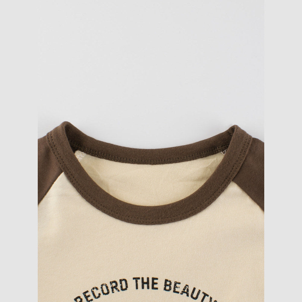 MyKids-USA® Baby Boys Letters Print Color Patchwork Long Sleeves Crew Neck Base Top Shirt