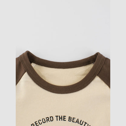 MyKids-USA® Baby Boys Letters Print Color Patchwork Long Sleeves Crew Neck Base Top Shirt