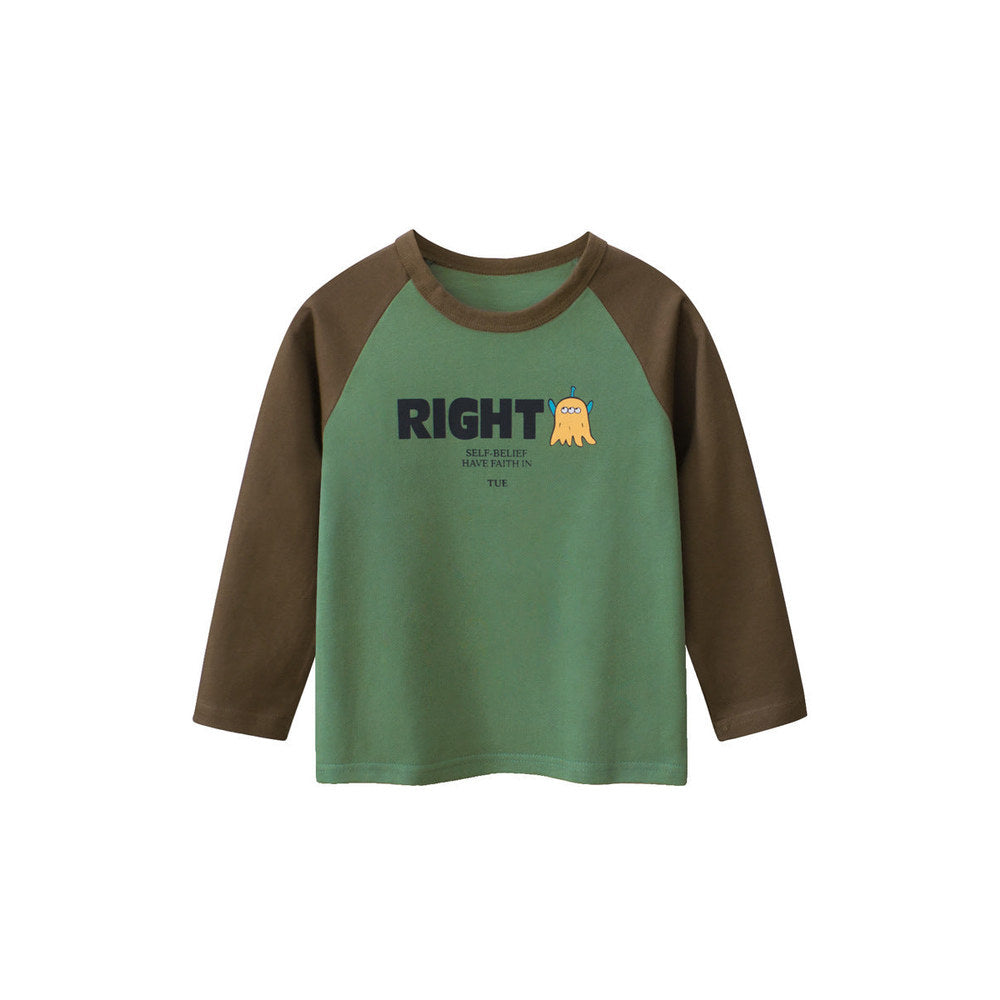MyKids-USA® Baby Boys Letters and Cartoon Print Color Patchwork Long Sleeves Crew Neck Base Top Shirt