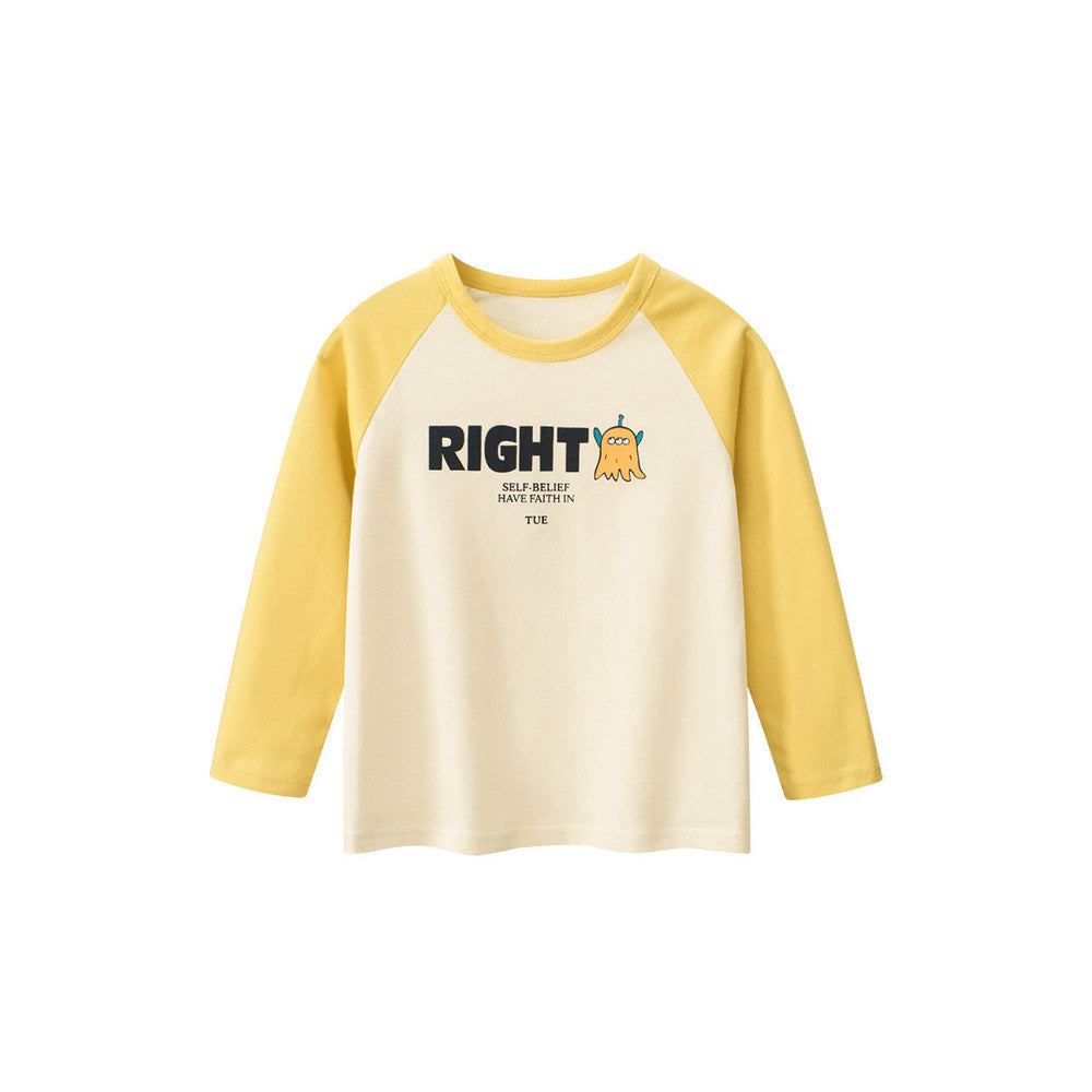 MyKids-USA® Baby Boys Letters and Cartoon Print Color Patchwork Long Sleeves Crew Neck Base Top Shirt