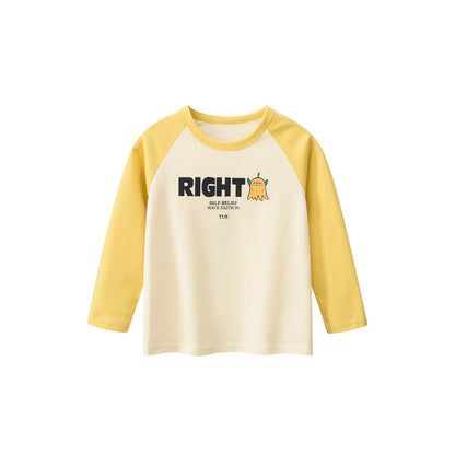 MyKids-USA® Baby Boys Letters and Cartoon Print Color Patchwork Long Sleeves Crew Neck Base Top Shirt