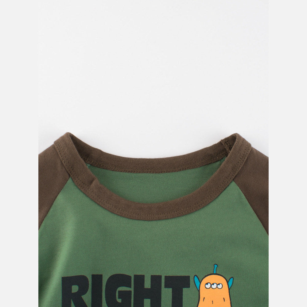MyKids-USA® Baby Boys Letters and Cartoon Print Color Patchwork Long Sleeves Crew Neck Base Top Shirt