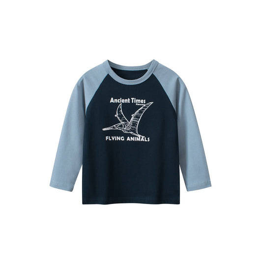 MyKids-USA® Baby Boys Letters and Lion Print Color Patchwork Long Sleeves Crew Neck Base Top Shirt