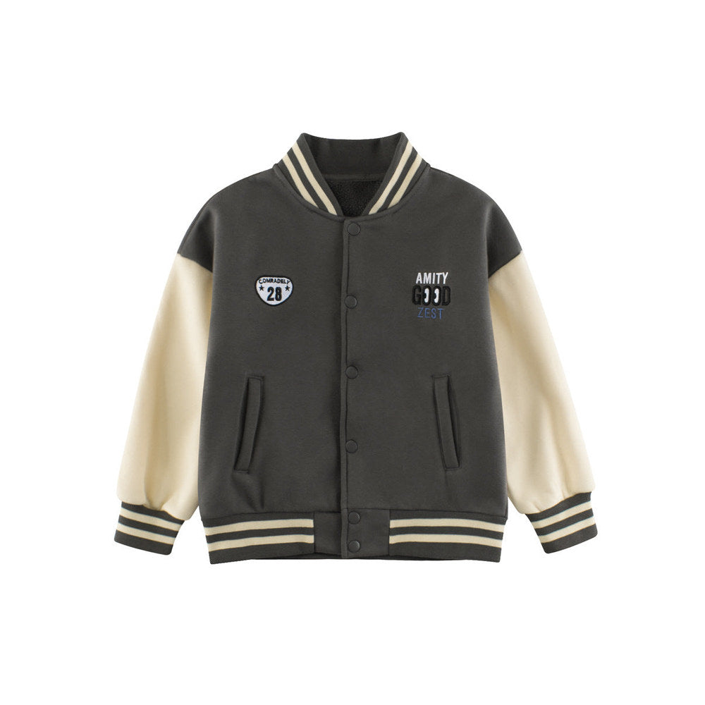 MyKids-USA® Boys and Girls Letters Pattern Contrast Design Single Breasted Baseball Coat