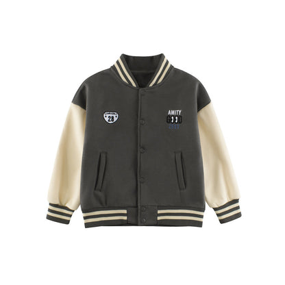 MyKids-USA® Boys and Girls Letters Pattern Contrast Design Single Breasted Baseball Coat