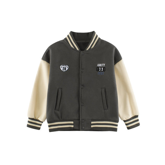 MyKids-USA® Boys and Girls Letters Pattern Contrast Design Single Breasted Baseball Coat